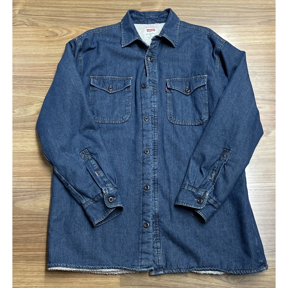 Levi's Sherpa Fleece Lined Denim Shirt Farmers Jacket Button Up Large